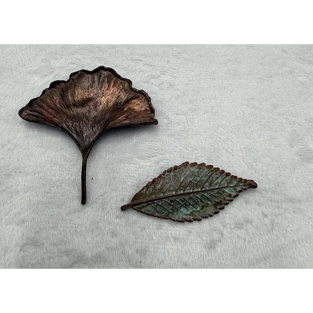 Of Nature Ginkgo & Elm Leaf Set Broach Pin Copper Jewelry